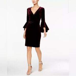 SOLD NWT Calvin Klein Elegant Bell Sleeve Purple Velvet Holiday Party Dress